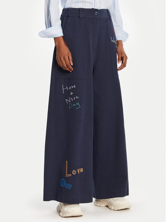 Weekend Max Mara Дънки Lotus 2525136011 Тъмносин Wide Leg цвят на ниска цена