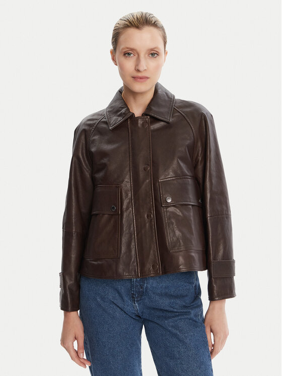 Weekend Max Mara Кожено яке Berbice 2525446021 Кафяв Regular Fit цвят на ниска цена