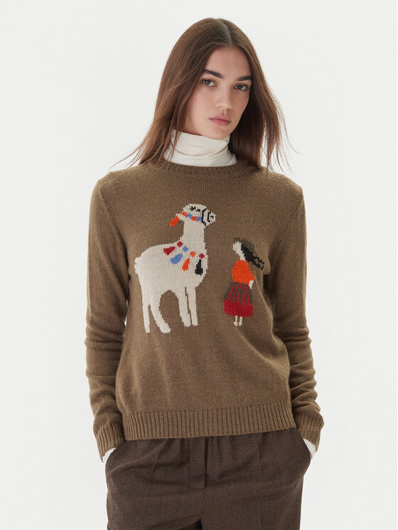 Weekend Max Mara Пуловер Nitra 2525366292 Кафяв Regular Fit цвят на ниска цена