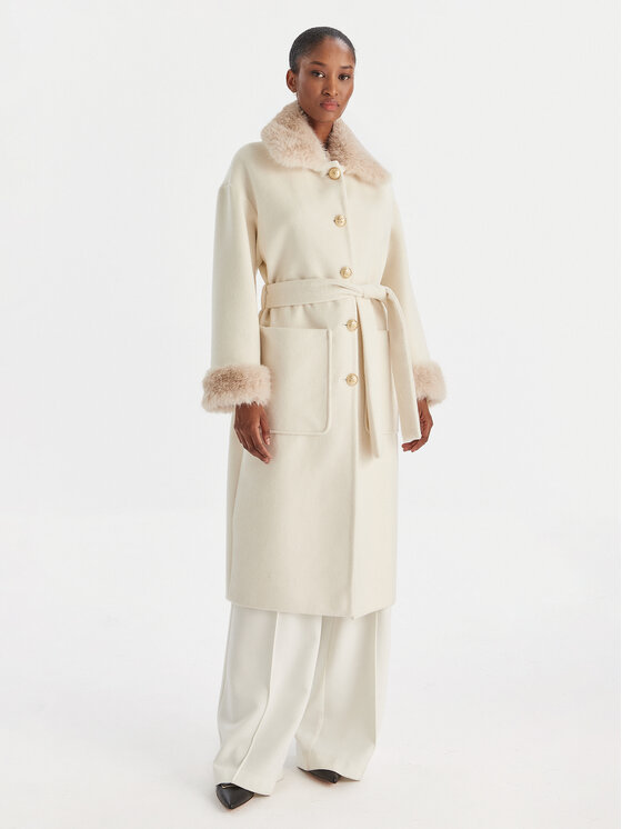 YES LONDON Вълнено палто CD1211ECO Екрю Regular Fit цвят на ниска цена