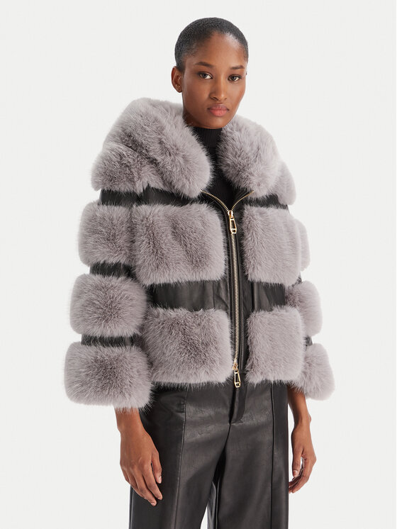 YES LONDON Кожено палто ECO/031 Сив Regular Fit цвят на ниска цена