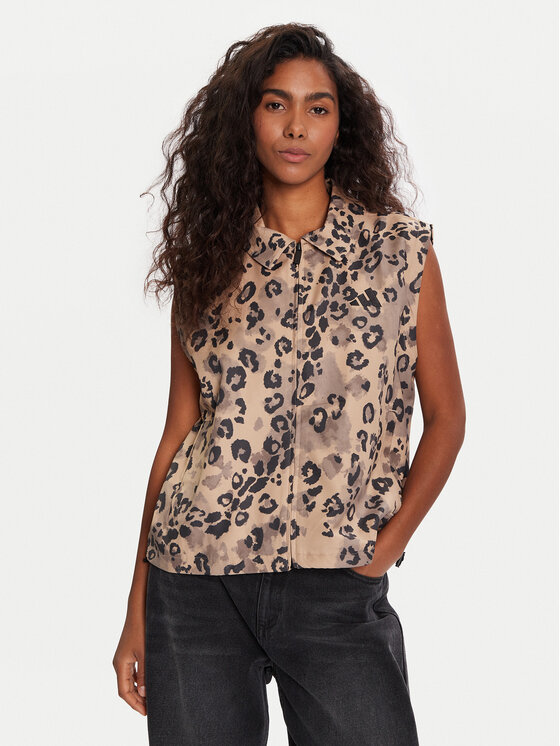 adidas Елек Animal Print 3-Stripes JV6957 Бежов Loose Fit цвят на ниска цена