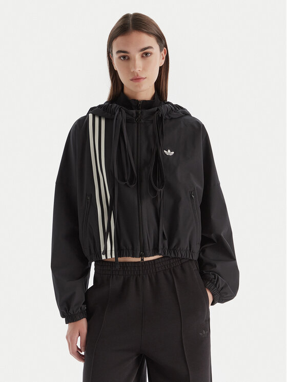 adidas Преходно яке Ribbon Off Placed 3-Stripes JX2698 Черен Oversize цвят на ниска цена