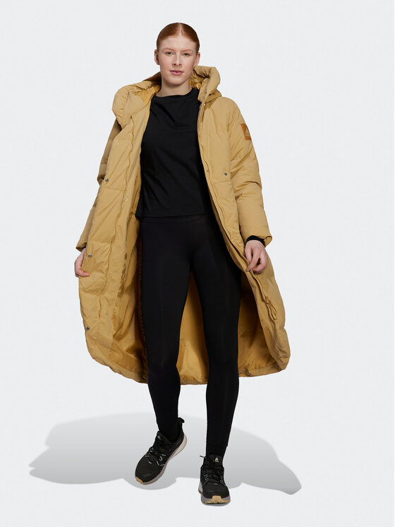 adidas Пухено яке Big Baffle Down Coat HN9938 Бежов Loose Fit цвят на ниска цена