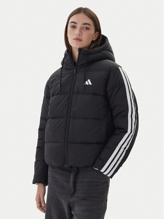 adidas Пухено яке Essentials Climawarm 3-Stripes JW3429 Черен Loose Fit цвят на ниска цена