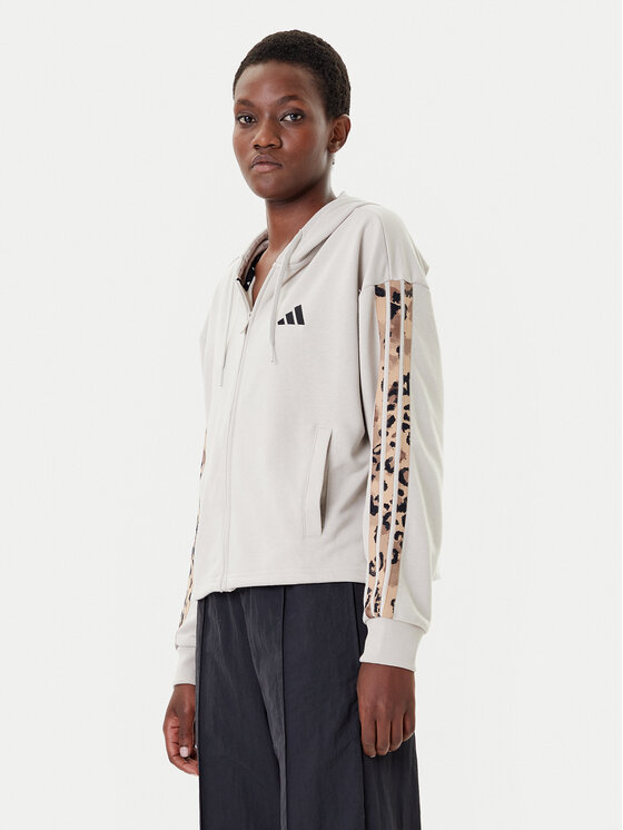 adidas Суитшърт Animal Print 3-Stripes JM1860 Бежов Loose Fit цвят на ниска цена