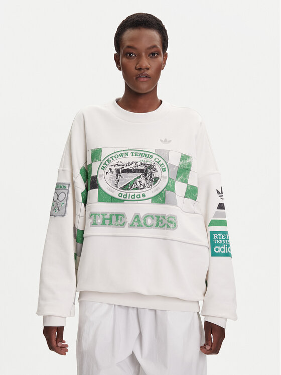 adidas Суитшърт Archive Court JW0149 Бял Oversize цвят на ниска цена