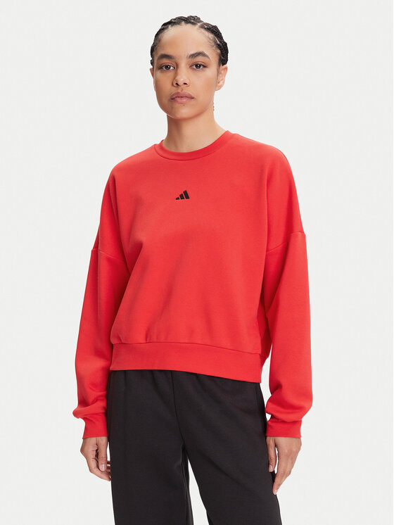 adidas Суитшърт Essentials Small Logo Feelcozy JI6061 Червен Loose Fit цвят на ниска цена