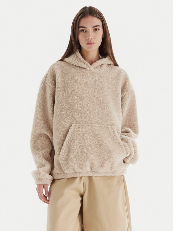 adidas Суитшърт Essentials Teddy JW6061 Бежов Oversize цвят на ниска цена