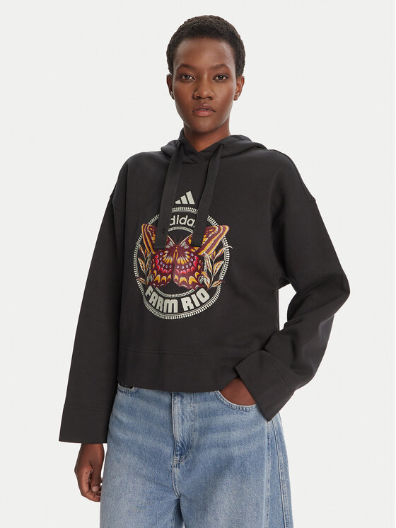 adidas Суитшърт Farm JL8607 Черен Loose Fit цвят на ниска цена