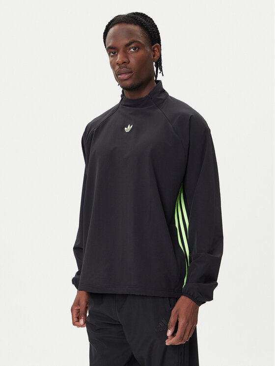 adidas Суитшърт adicolor Woven Drill JW5957 Черен Loose Fit цвят на ниска цена