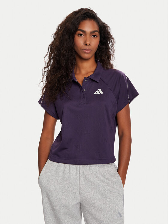 adidas Тениска с яка и копчета Stadium 3-Stripes Tennis Inspired Jacquard JY3426 Виолетов Regular Fit цвят на ниска цена