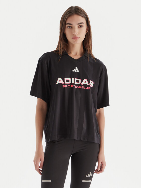 adidas Тениска с яка и копчета Tiro JN2749 Черен Loose Fit цвят на ниска цена