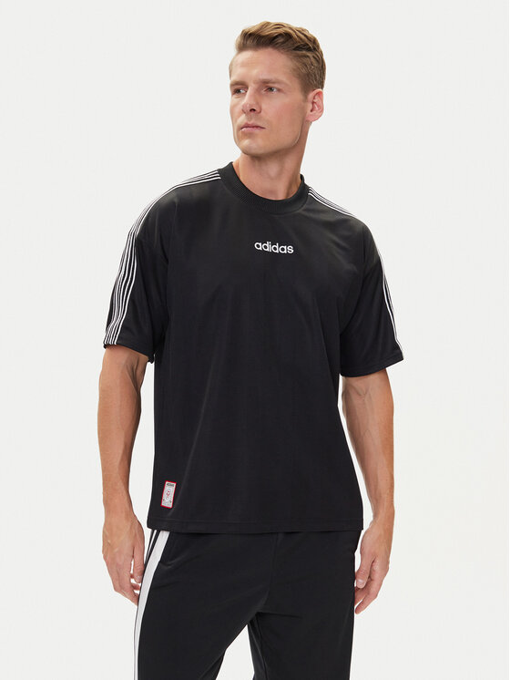 adidas Тишърт 90s Stripe JX3068 Черен Regular Fit цвят на ниска цена