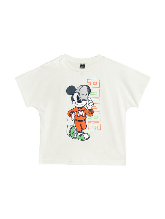 adidas Тишърт Disney Mickey Mouse JL9169 Бял Loose Fit цвят на ниска цена