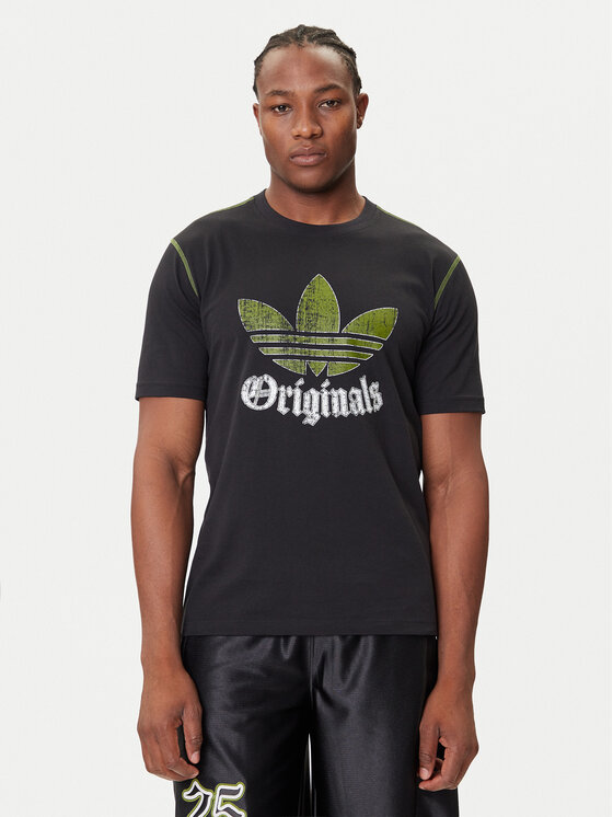 adidas Тишърт Distressed Graphic JY2761 Черен Regular Fit цвят на ниска цена