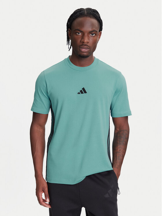 adidas Тишърт Essentials 3-Stripes JX0732 Електриков Regular Fit цвят на ниска цена