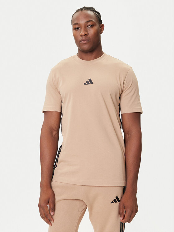 adidas Тишърт Essentials 3-Stripes JX0734 Бежов Regular Fit цвят на ниска цена