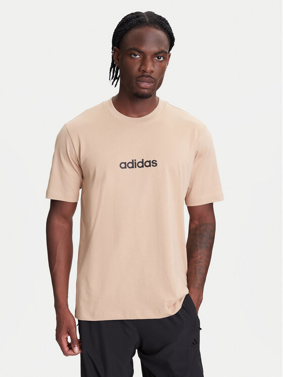 adidas Тишърт Essentials Linear JX5709 Бежов Regular Fit цвят на ниска цена