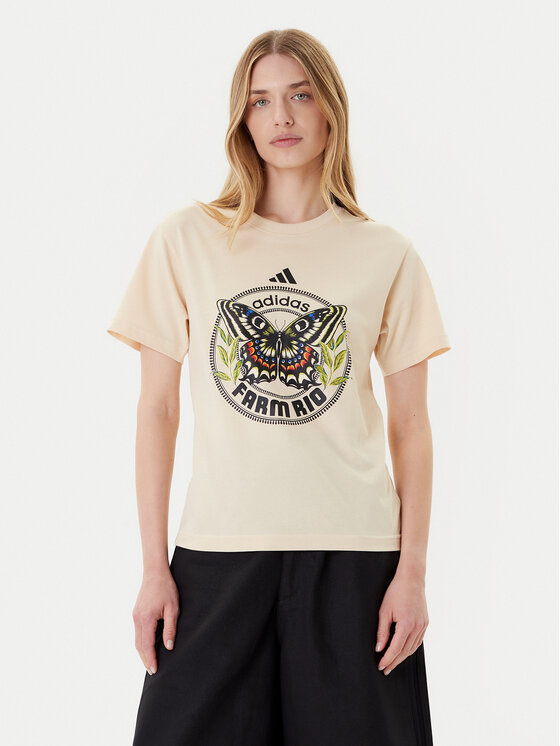 adidas Тишърт FARM Graphic JL8614 Бежов Regular Fit цвят на ниска цена