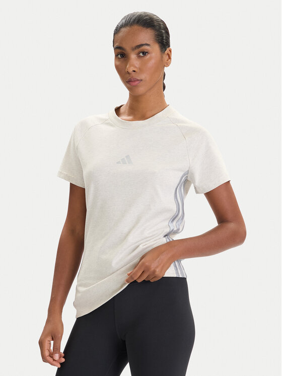 adidas Тишърт Holiday 3-Stripes JM1880 Бежов Slim Fit цвят на ниска цена