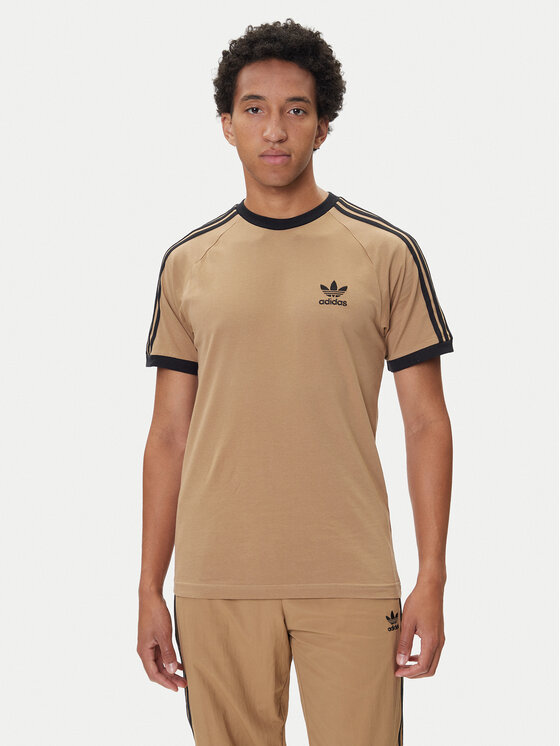 adidas Тишърт adicolor Classics 3-Stripes JY1370 Бежов Slim Fit цвят на ниска цена