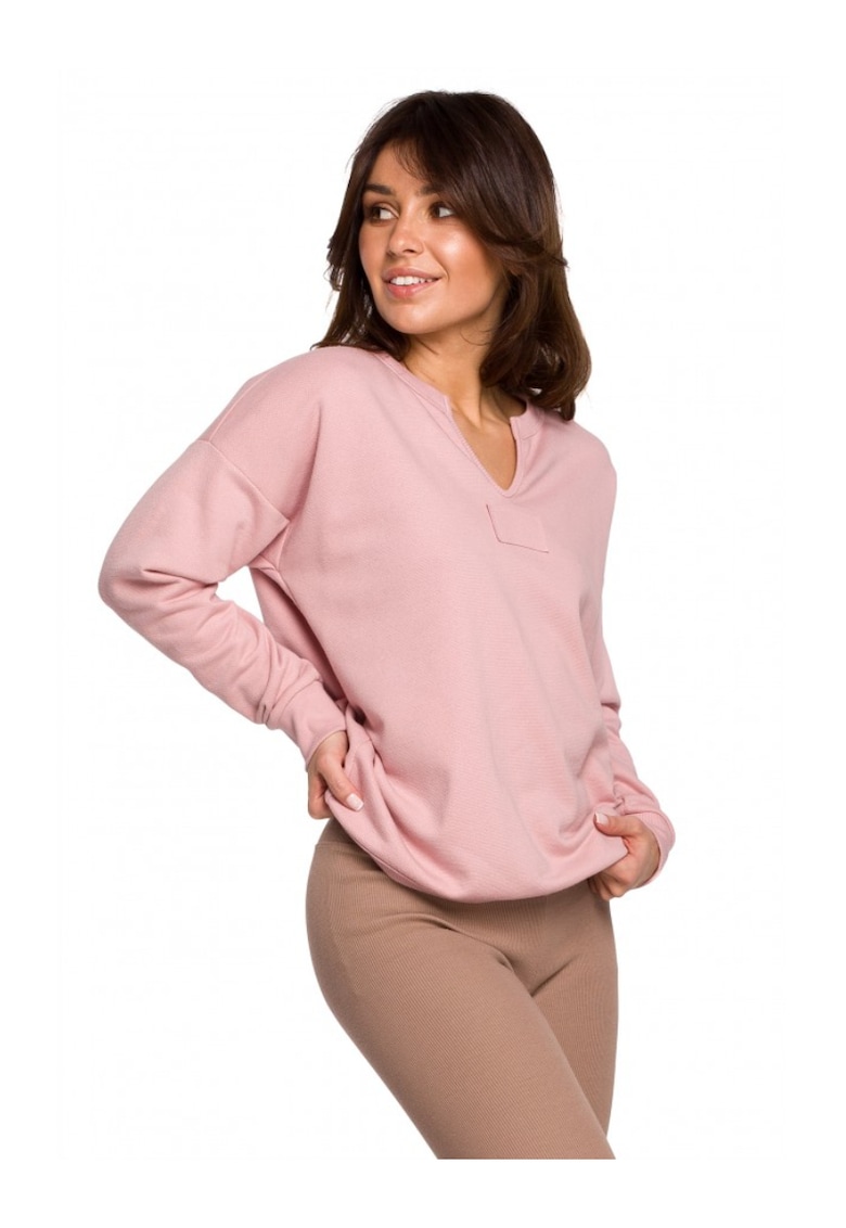 Блуза с V-образно деколте - Памук/Полиестер - Пудрово розово OEM
