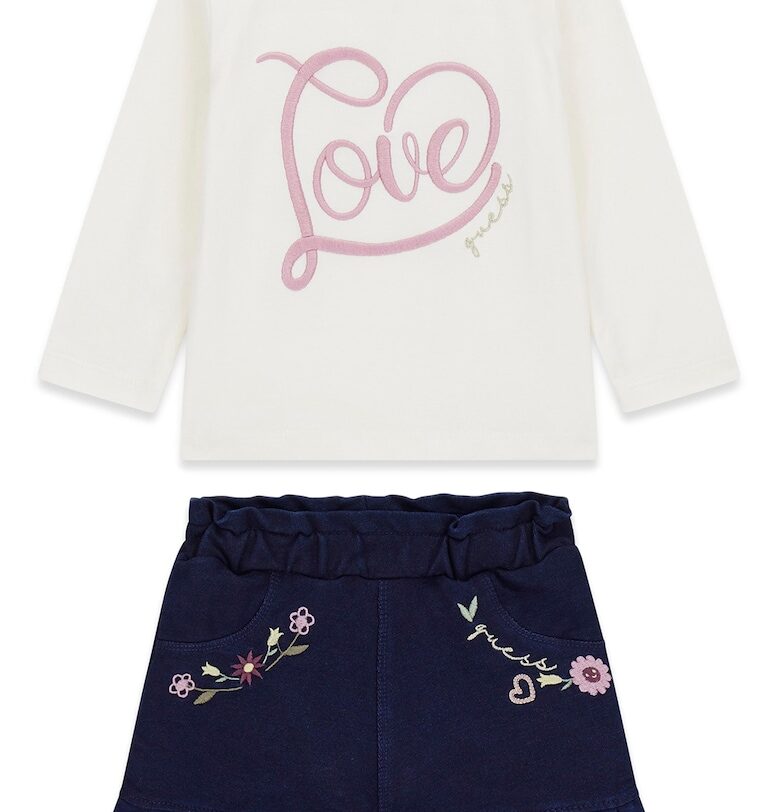 Блуза с бродиран надпис и къса пола - 2 части GUESS KIDS