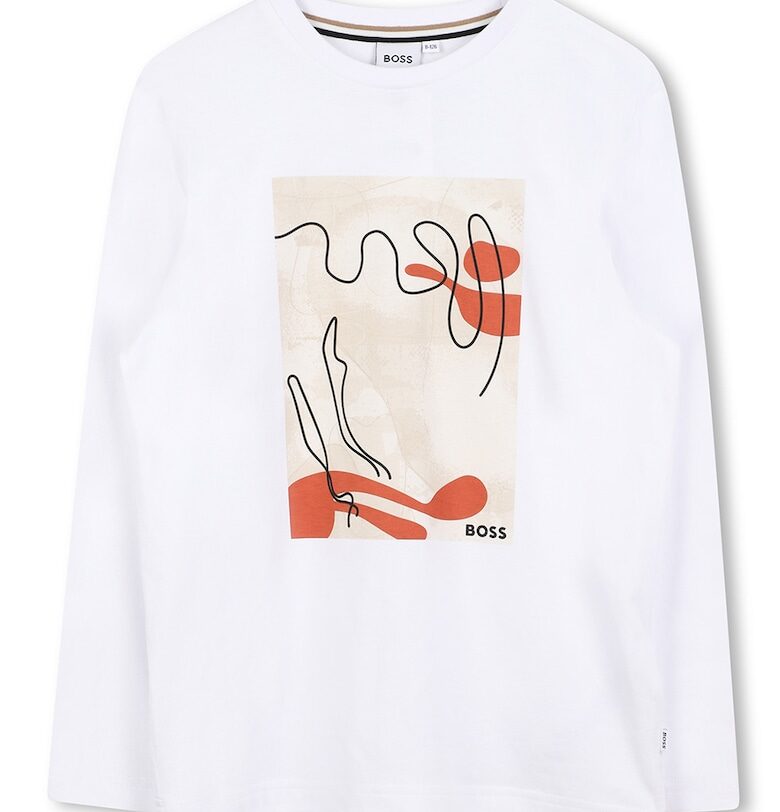 Блуза с овално деколте и фигурален принт BOSS Kidswear