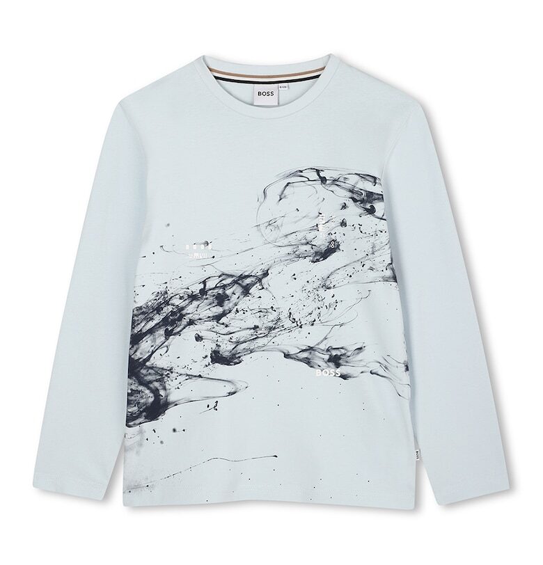 Блуза с овално деколте и фигурален принт BOSS Kidswear