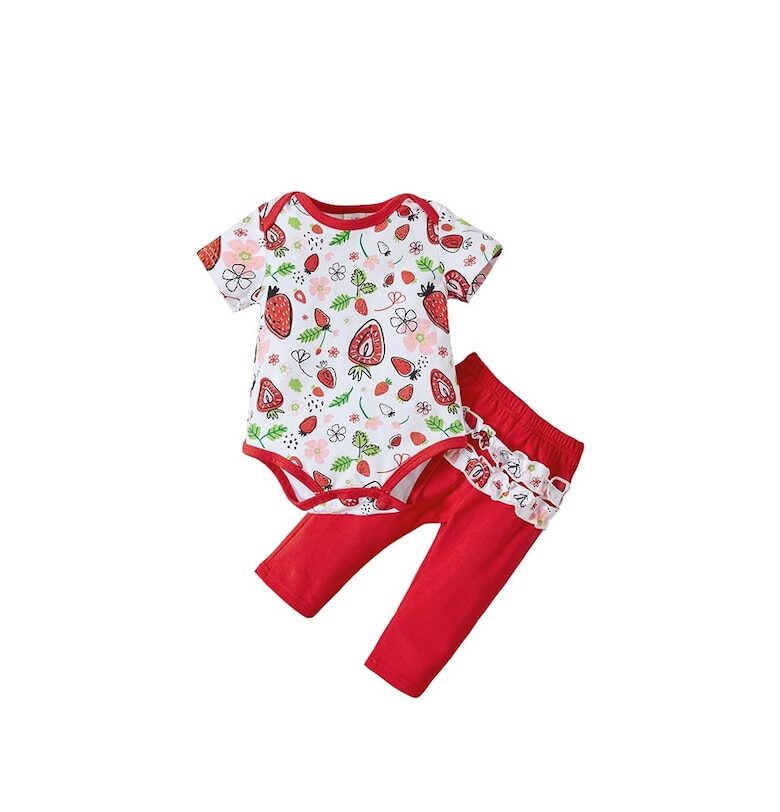 Боди за момичета с червени панталони Ягодов десен Nannie