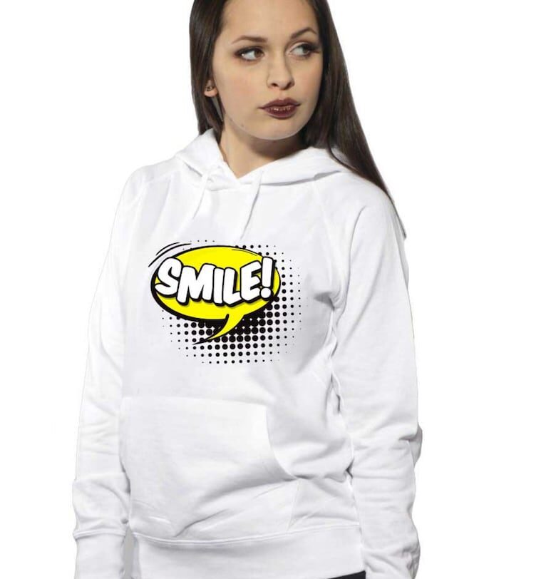Бял дамски суичър - Smile THEICONIC