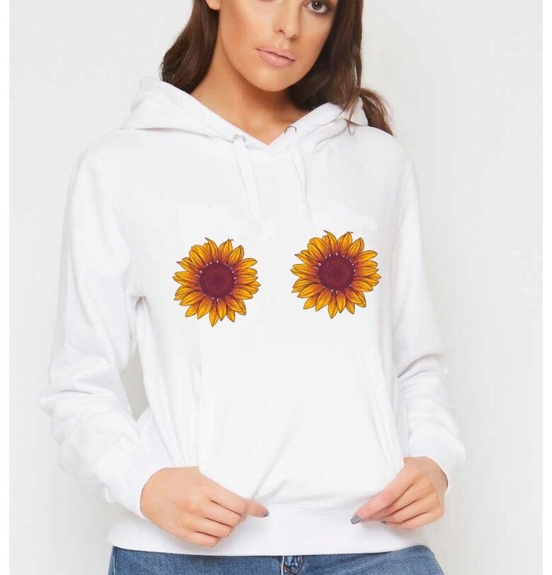 Бял дамски суичър - Слънчоглед THEICONIC