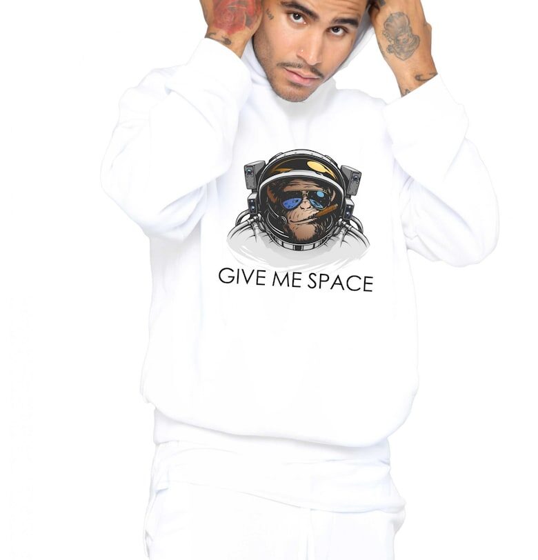 Бял мъжки суичър с качулка - Дайте ми пространство THEICONIC