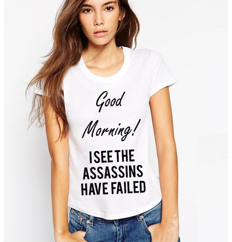 Бяла дамска тениска - Assassins failed THEICONIC