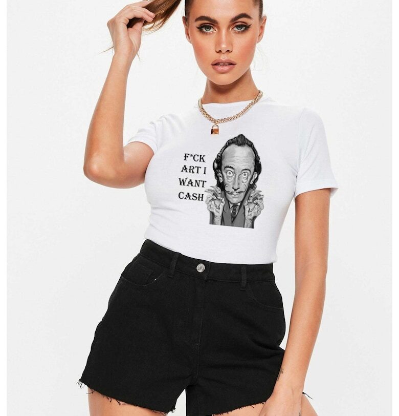 Бяла дамска тениска - Dali - Искам ПАРИ THEICONIC