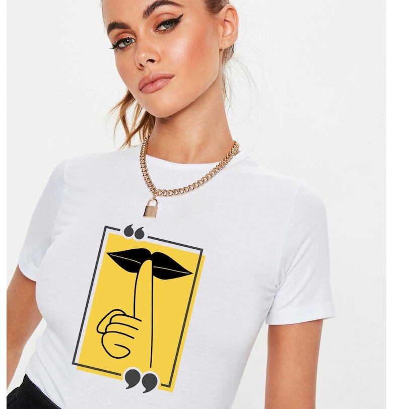 Бяла дамска тениска - Don`t Speak THEICONIC