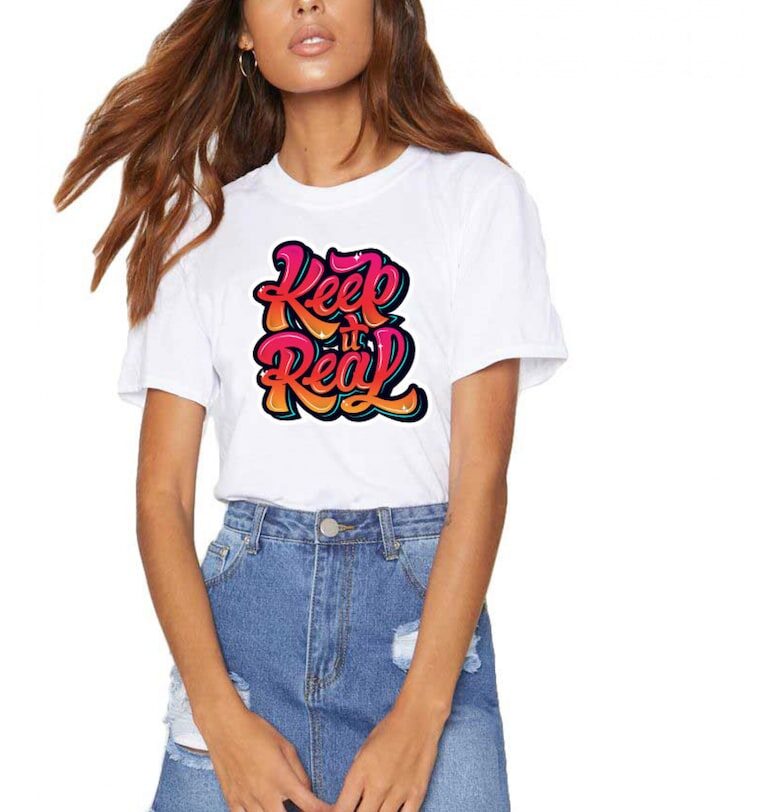 Бяла дамска тениска - Keep it real THEICONIC