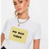 Бяла дамска тениска - No Bad Vibes THEICONIC