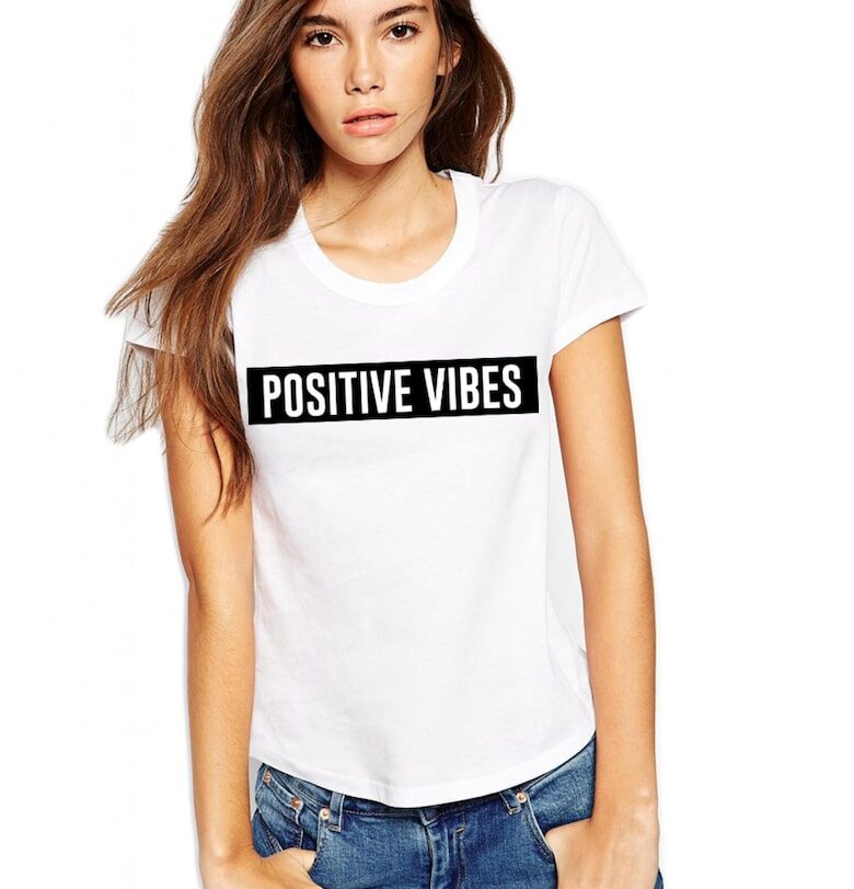 Бяла дамска тениска - Positive Vibes THEICONIC