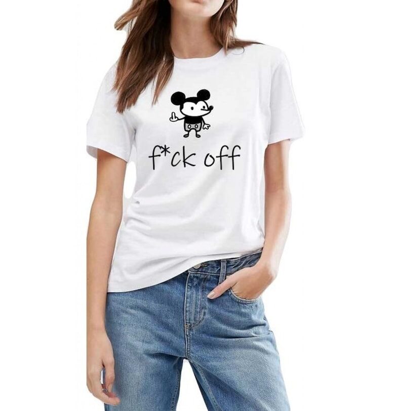 Бяла дамска тениска - f*ck off Mickey Mouse THEICONIC