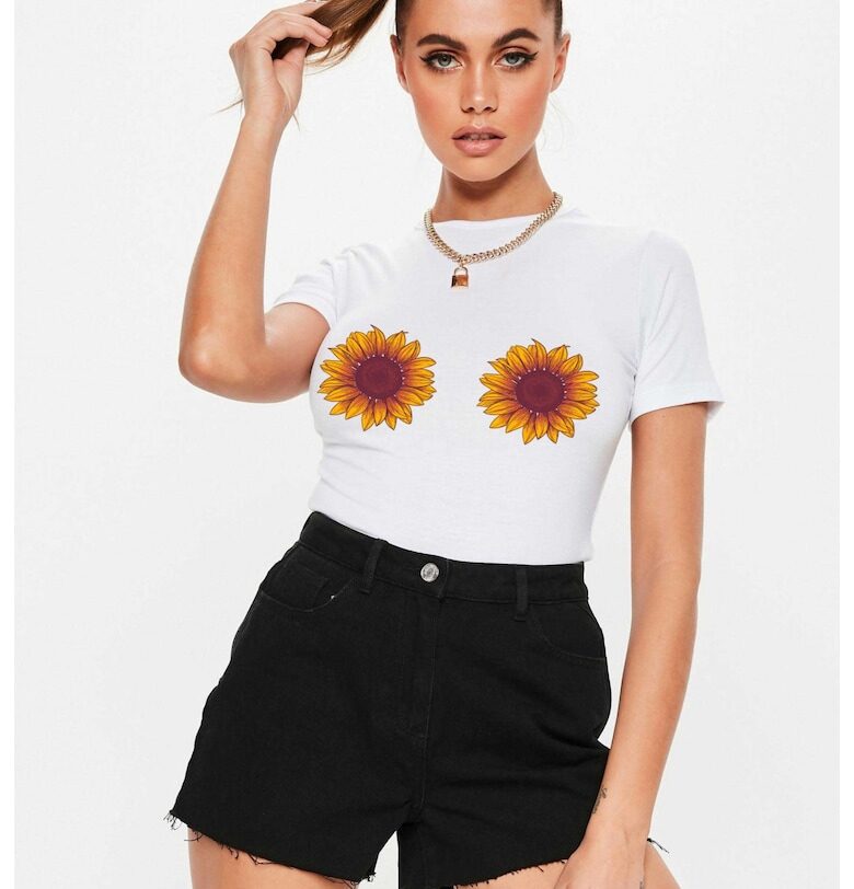 Бяла дамска тениска - Слънчоглед THEICONIC