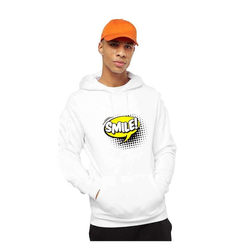 Бяла мъжка качулка - Усмивка THEICONIC