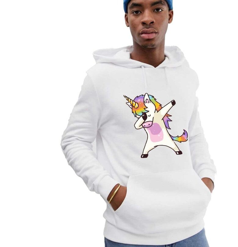 Бяла мъжка качулка - готин еднорог THEICONIC