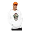 Бяла мъжка качулка - цветен захарен череп THEICONIC