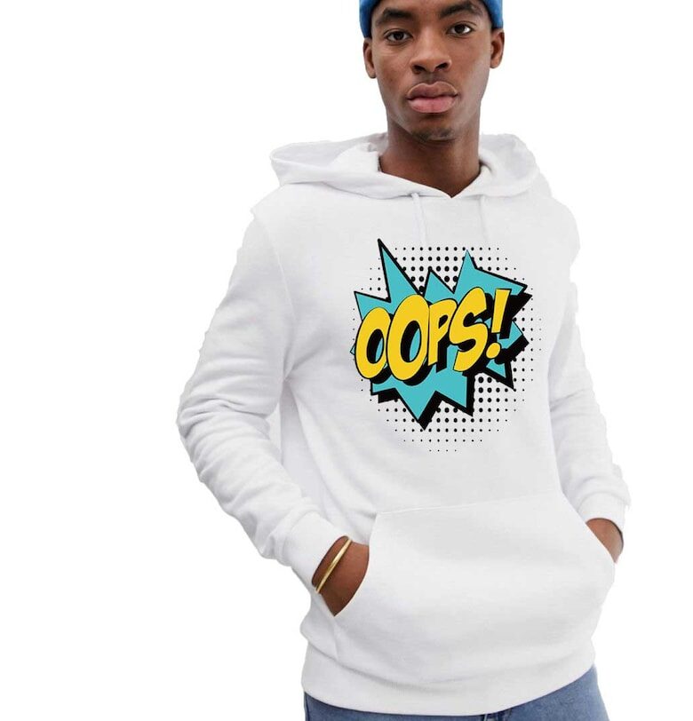 Бяла мъжка суичър с качулка - Ами сега THEICONIC