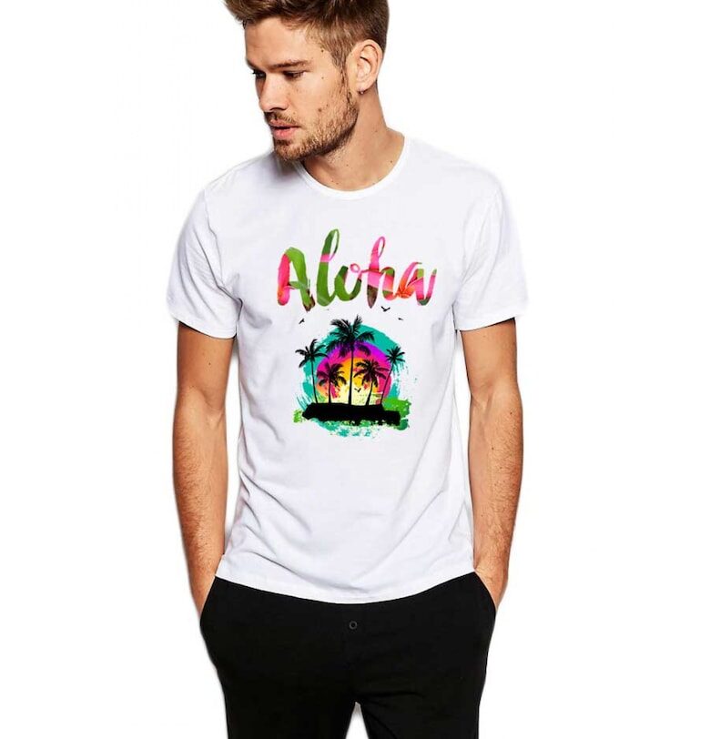Бяла мъжка тениска - Aloha THEICONIC
