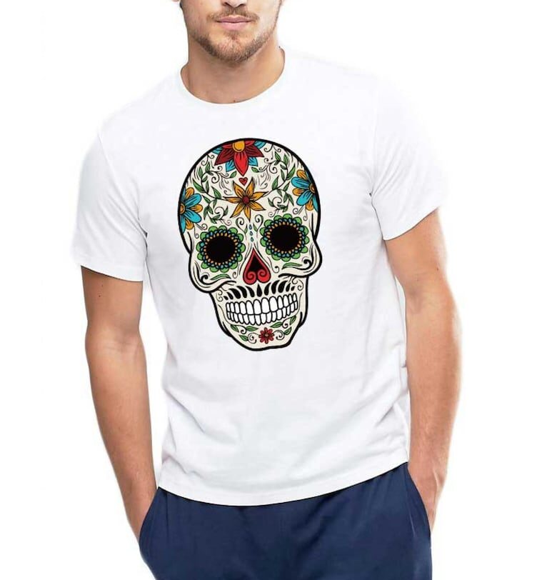 Бяла мъжка тениска - Sugar Skull Colorful THEICONIC
