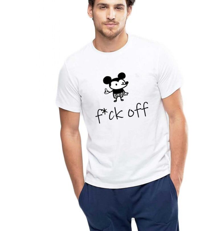 Бяла мъжка тениска - f*ck off Mickey Mouse THEICONIC