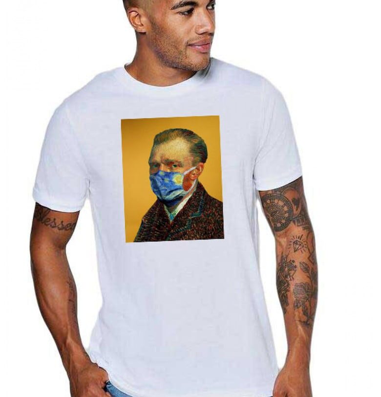 Бяла мъжка тениска - Ван Гог в пандемията THEICONIC